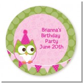Owl Birthday Girl - Round Personalized Birthday Party Sticker Labels