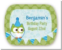 Owl Birthday Boy - Personalized Birthday Party Rounded Corner Stickers