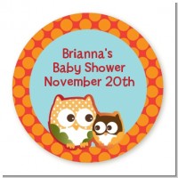 Owl - Fall Theme or Halloween - Round Personalized Baby Shower Sticker Labels