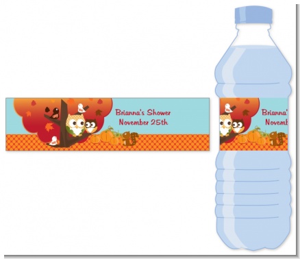 Owl - Fall Theme or Halloween - Personalized Baby Shower Water Bottle Labels