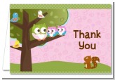 Owl - Look Whooo's Having Twin Girls - Baby Shower Thank You Cards
