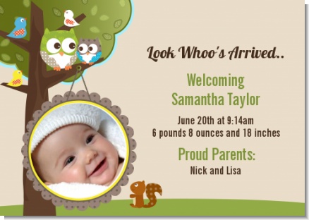 Owl - Look Whooo's Having A Baby - Birth Announcement Photo Card