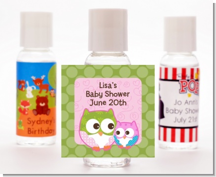 Owl - Look Whooo's Having A Girl - Personalized Baby Shower Hand Sanitizers Favors