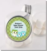 Owl - Look Whooo's Having Twin Boys - Personalized Baby Shower Candy Jar