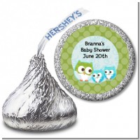 Owl - Look Whooo's Having Twin Boys - Hershey Kiss Baby Shower Sticker Labels