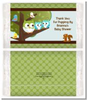 Owl - Look Whooo's Having Twin Boys - Personalized Popcorn Wrapper Baby Shower Favors