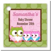 Owl - Look Whooo's Having Twin Girls - Personalized Baby Shower Card Stock Favor Tags