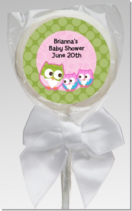 Owl - Look Whooo's Having Twin Girls - Personalized Baby Shower Lollipop Favors