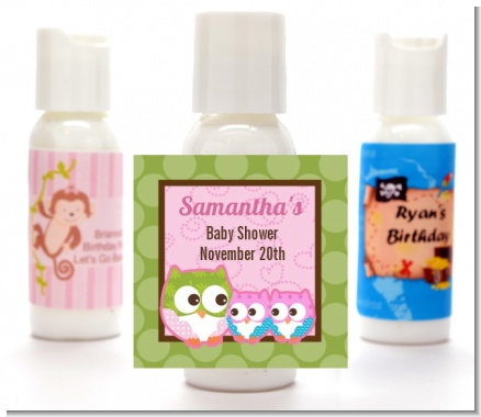 Owl - Look Whooo's Having Twin Girls - Personalized Baby Shower Lotion Favors