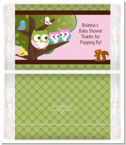 Owl - Look Whooo's Having Twin Girls - Personalized Popcorn Wrapper Baby Shower Favors