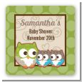 Owl - Look Whooo's Having Twins - Square Personalized Baby Shower Sticker Labels thumbnail