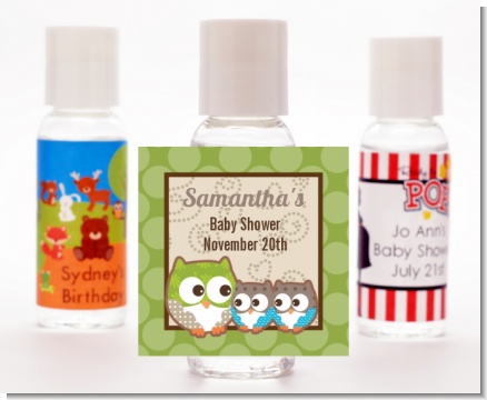 Owl - Look Whooo's Having Twins - Personalized Baby Shower Hand Sanitizers Favors