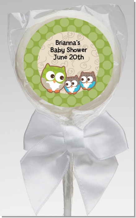 Owl - Look Whooo's Having Twins - Personalized Baby Shower Lollipop Favors