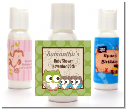 Owl - Look Whooo's Having Twins - Personalized Baby Shower Lotion Favors