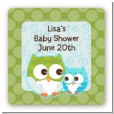 Owl - Look Whooo's Having A Boy - Square Personalized Baby Shower Sticker Labels