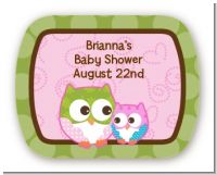 Owl - Look Whooo's Having A Girl - Personalized Baby Shower Rounded Corner Stickers