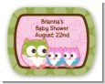 Owl - Look Whooo's Having Twin Girls - Personalized Baby Shower Rounded Corner Stickers thumbnail