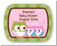 Owl - Look Whooo's Having Twin Girls - Personalized Baby Shower Rounded Corner Stickers