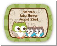 Owl - Look Whooo's Having Twins - Personalized Baby Shower Rounded Corner Stickers