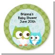 Owl - Look Whooo's Having A Boy - Round Personalized Baby Shower Sticker Labels thumbnail