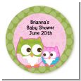 Owl - Look Whooo's Having A Girl - Round Personalized Baby Shower Sticker Labels thumbnail