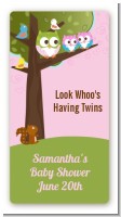 Owl - Look Whooo's Having Twin Girls - Custom Rectangle Baby Shower Sticker/Labels