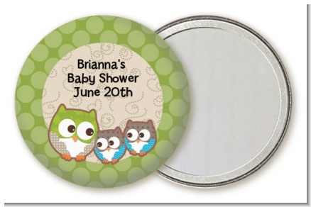 Owl - Look Whooo's Having Twins - Personalized Baby Shower Pocket Mirror Favors