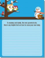 Owl - Winter Theme or Christmas - Baby Shower Notes of Advice