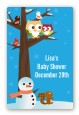 Owl - Winter Theme or Christmas - Custom Large Rectangle Baby Shower Sticker/Labels thumbnail