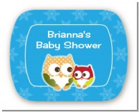 Owl - Winter Theme or Christmas - Personalized Baby Shower Rounded Corner Stickers