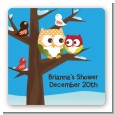 Owl - Winter Theme or Christmas - Square Personalized Baby Shower Sticker Labels thumbnail