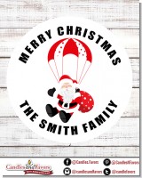 Parachute Santa Claus - Round Personalized Christmas Sticker Labels