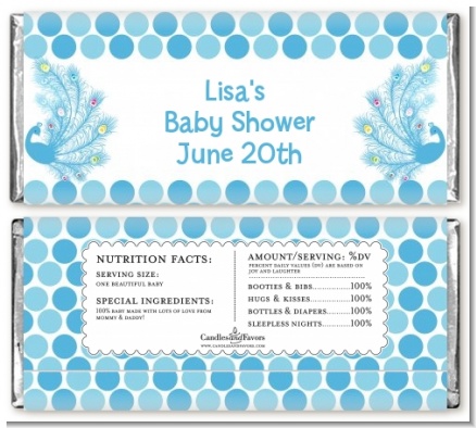 Peacock - Personalized Baby Shower Candy Bar Wrappers