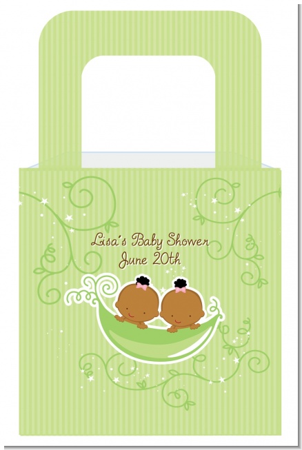 Twins Two Peas in a Pod African American Two Girls - Personalized Baby Shower Favor Boxes