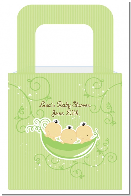 Triplets Three Peas in a Pod Asian Three Boys - Personalized Baby Shower Favor Boxes