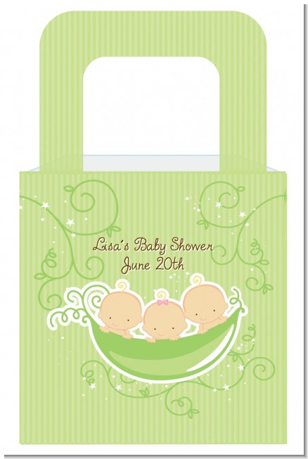 Triplets Three Peas in a Pod Caucasian One Girl Two Boys - Personalized Baby Shower Favor Boxes