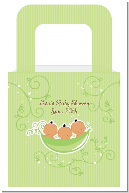 Triplets Three Peas in a Pod Hispanic Two Girls One Boy - Personalized Baby Shower Favor Boxes