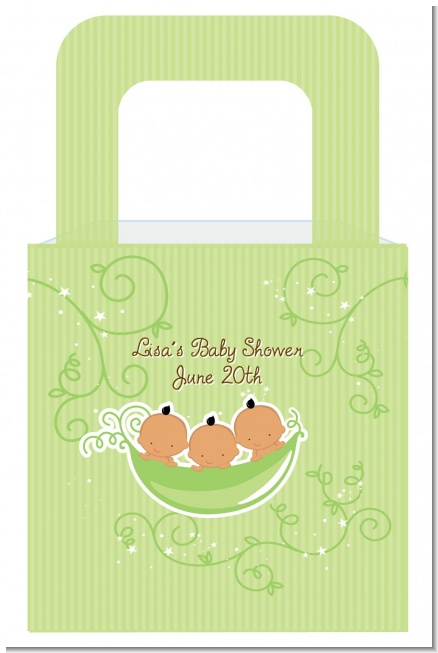 Triplets Three Peas in a Pod Hispanic Three Boys - Personalized Baby Shower Favor Boxes
