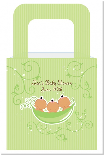 Triplets Three Peas in a Pod Hispanic Three Girls - Personalized Baby Shower Favor Boxes