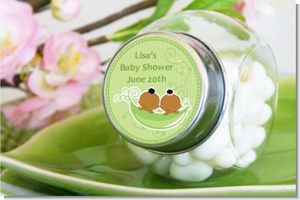 Twins Two Peas in a Pod African American Boy And Girl - Personalized Baby Shower Candy Jar