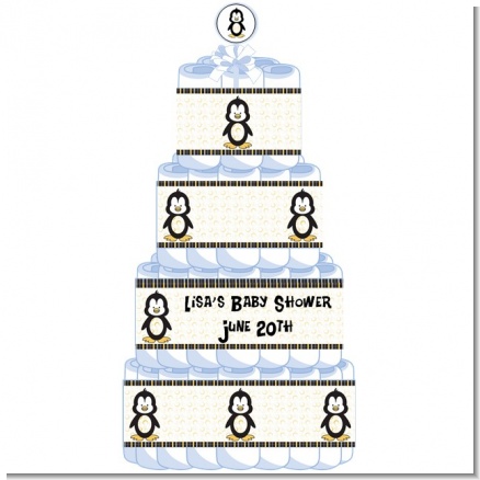 Penguin - Personalized Baby Shower Diaper Cake 4 Tier