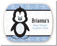 Penguin Blue - Personalized Baby Shower Rounded Corner Stickers