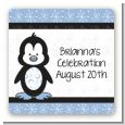 Penguin Blue - Square Personalized Baby Shower Sticker Labels thumbnail