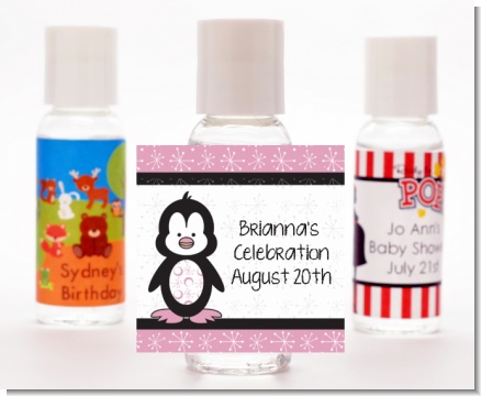 Penguin Pink - Personalized Birthday Party Hand Sanitizers Favors