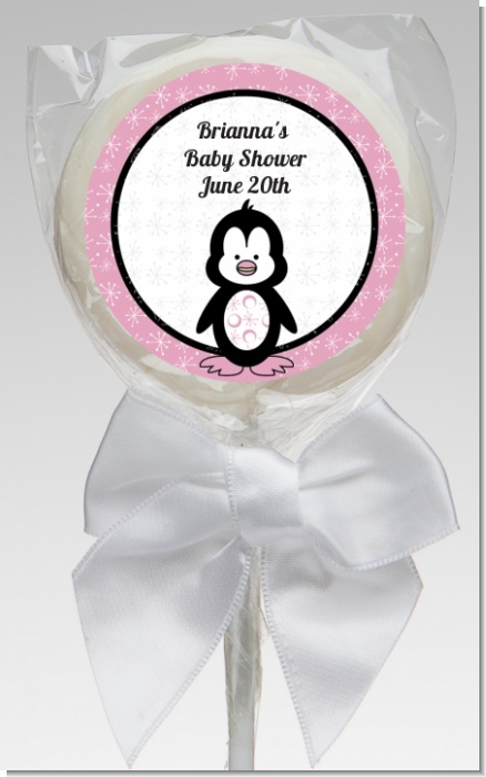 Penguin Pink - Personalized Baby Shower Lollipop Favors