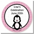 Penguin Pink - Round Personalized Birthday Party Sticker Labels thumbnail