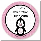 Penguin Pink - Round Personalized Birthday Party Sticker Labels