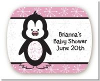 Penguin Pink - Personalized Baby Shower Rounded Corner Stickers