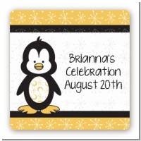 Penguin - Square Personalized Baby Shower Sticker Labels