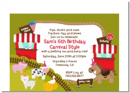 Petting Zoo Carnival - Birthday Party Petite Invitations